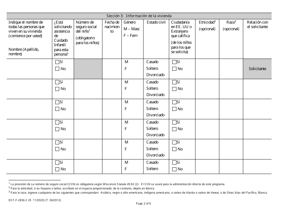 Formulario DCF-F-2836-S Entrevista De Cuidado Infantil De Wisconsin Shares - Wisconsin (Spanish), Page 2