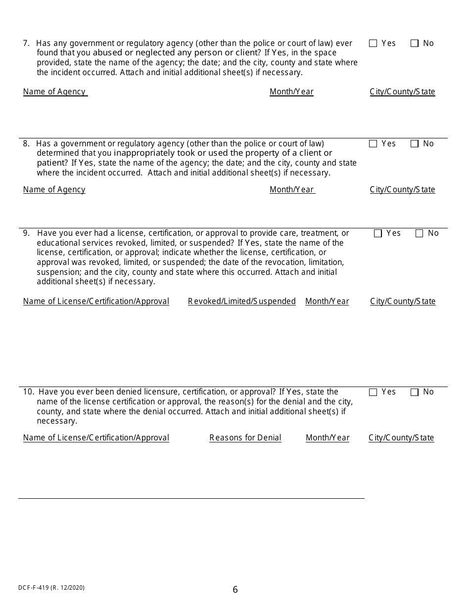 Form DCF-F-419 Rehabilitation Review Application - Wisconsin, Page 6