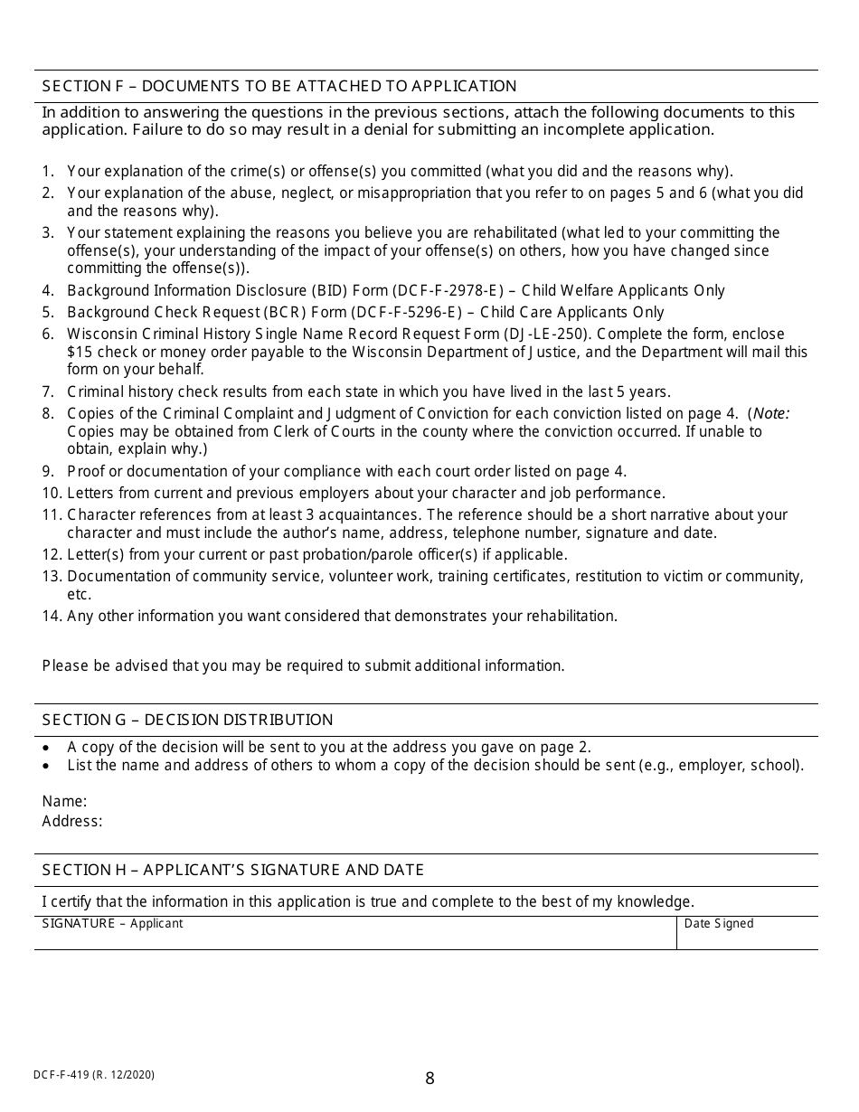 Form DCF-F-419 Rehabilitation Review Application - Wisconsin, Page 8