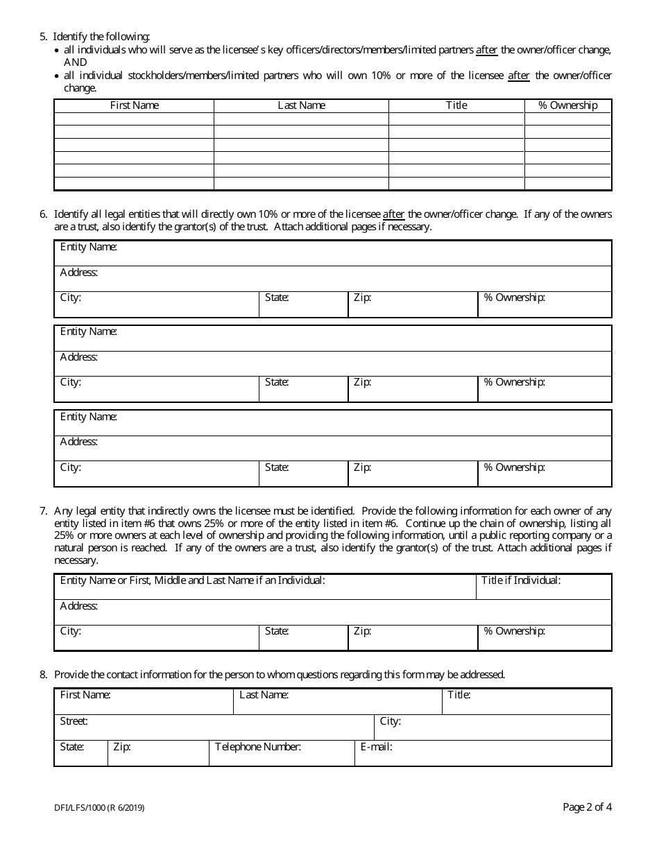 Form DFI / LFS / 1000 Owner / Officer Change - Wisconsin, Page 2