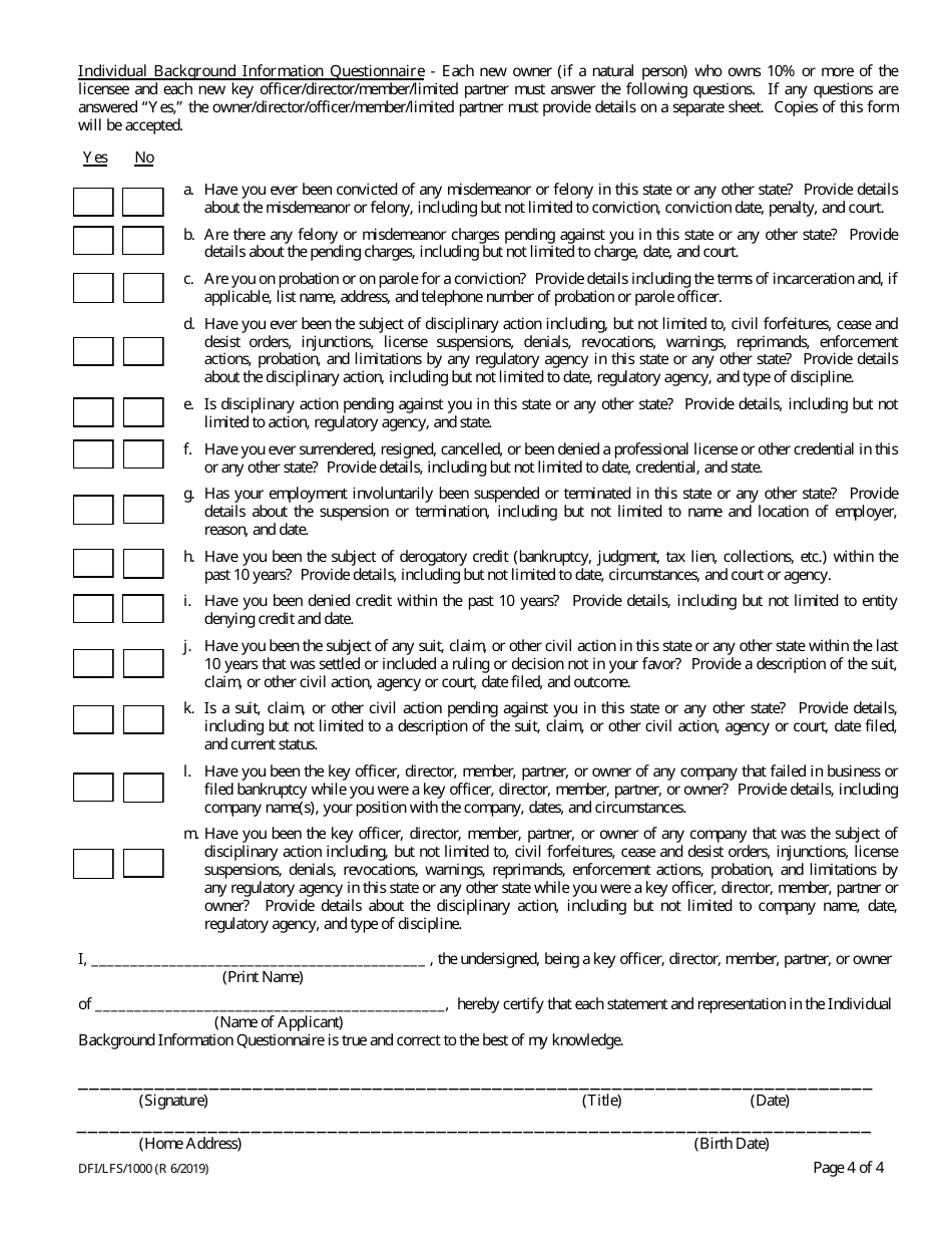 Form DFI / LFS / 1000 Owner / Officer Change - Wisconsin, Page 4