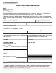 Form DCF-F-DWSC12181 Request for Reissuance of a Stale-Dated Check - Wisconsin