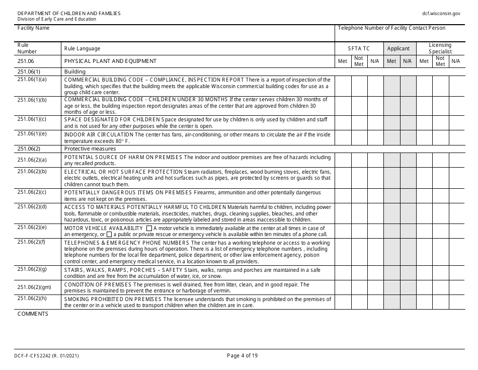 Form DCF-F-CFS2242 Initial Licensing Checklist  Group Child Care Centers - Wisconsin, Page 4