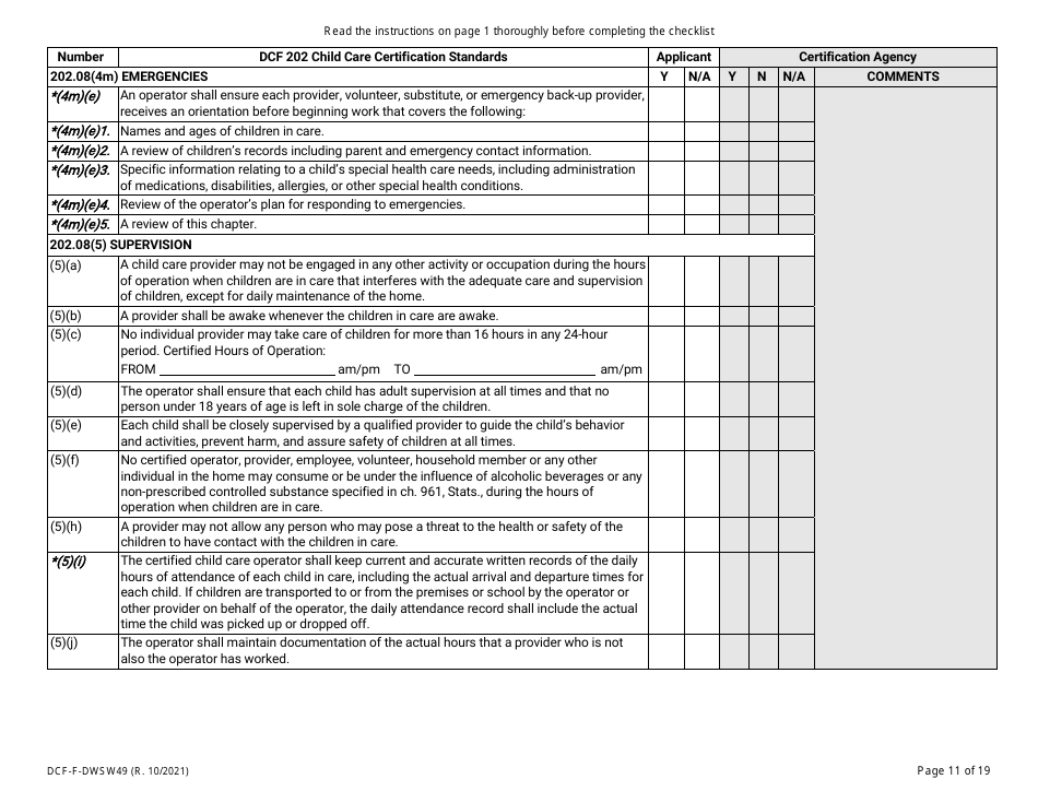 Form DCF-F-DWSW49 Standards and Checklist - Family / In-home Child Care Certification - Wisconsin, Page 11