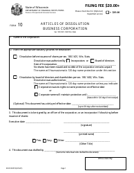 Form DFI/CORP/10 Articles of Dissolution - Business Corporation - Wisconsin