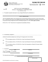 Document preview: Form DFI/CORP/4 Articles of Amendment - Stock, for-Profit Corporation - Wisconsin