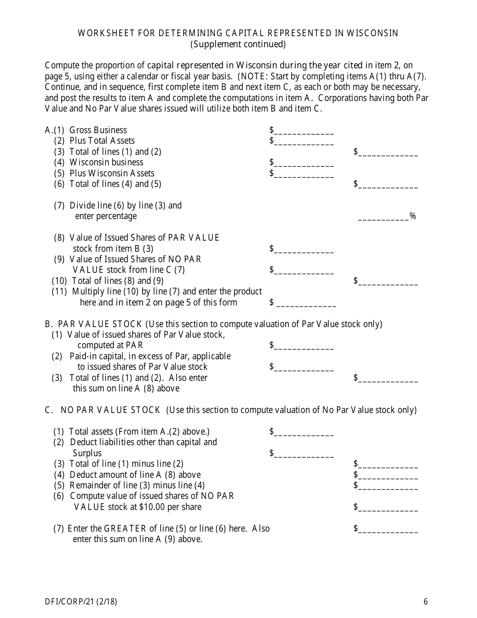 Form DFI / CORP / 21 Foreign Business Corporation Certificate of Authority Application - Wisconsin, Page 6