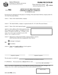 Form DFI/CORP/502 Articles of Organization - Limited Liability Company - Wisconsin