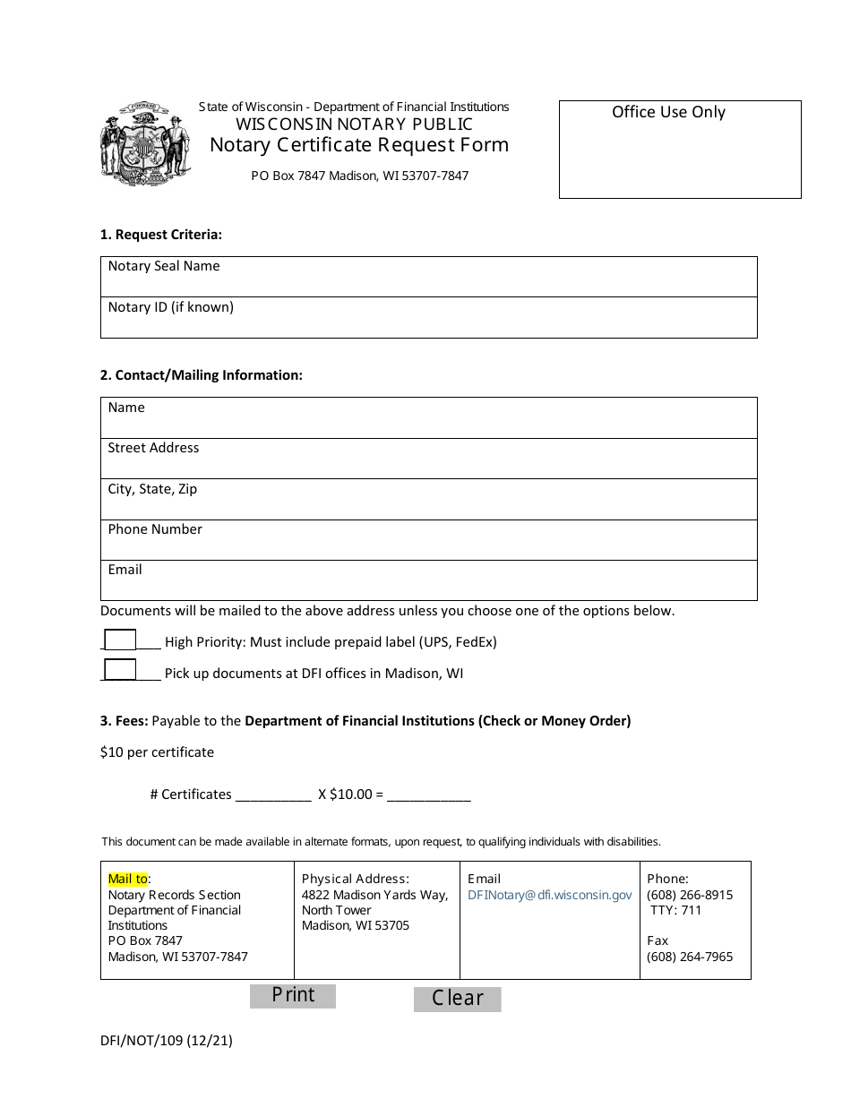 Form DFI/NOT/109 - Fill Out, Sign Online and Download Fillable PDF ...