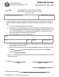 Document preview: Form DFI/CORP/724 Withdrawal and Final Report Common Law Trust Application - Wisconsin