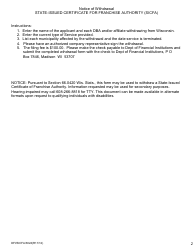 Form DFI/SICFA/3024 State-Issued Certificate for Franchise Authority Notice of Withdrawal - Wisconsin, Page 2