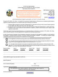 Form DFI/DOS/IAAA &quot;Wisconsin Investment Advisory Activity of Applicant&quot; - Wisconsin