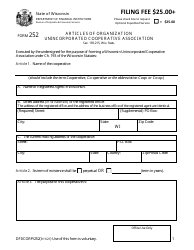 Form DFI/CORP/252 Articles of Organization - Unincorporated Cooperative Association - Wisconsin