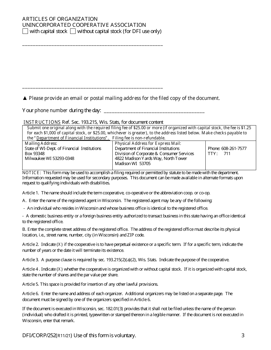 Form DFI/CORP/252 - Fill Out, Sign Online and Download Fillable PDF ...