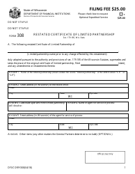 Form DFI/CORP/308 &quot;Restated Certificate of Limited Partnership&quot; - Wisconsin