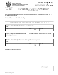 Form DFI/CORP/302 &quot;Certificate of Limited Partnership&quot; - Wisconsin