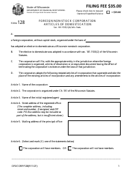 Form DFI/CORP/128 Foreign Non-stock Corporation Articles of Domestication - Wisconsin