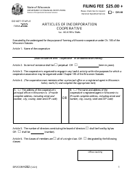Form DFI/CORP/202 &quot;Articles of Incorporation - Cooperative&quot; - Wisconsin