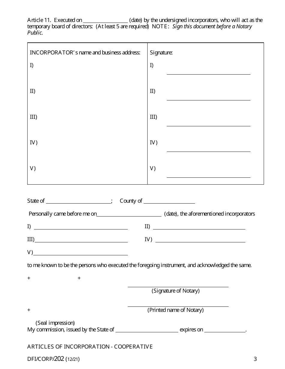 Form DFI / CORP / 202 Articles of Incorporation - Cooperative - Wisconsin, Page 3