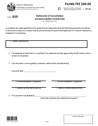 Form DFI/CORP/610 Statement of Cancellation - Limited Liability Partnership - Wisconsin
