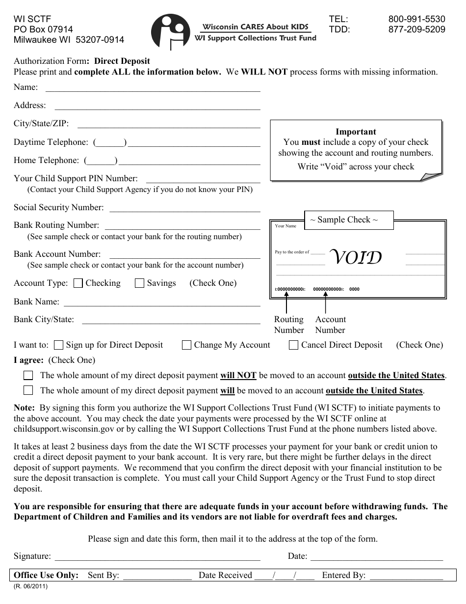 Wisconsin Direct Deposit Authorization Form Fill Out, Sign Online and