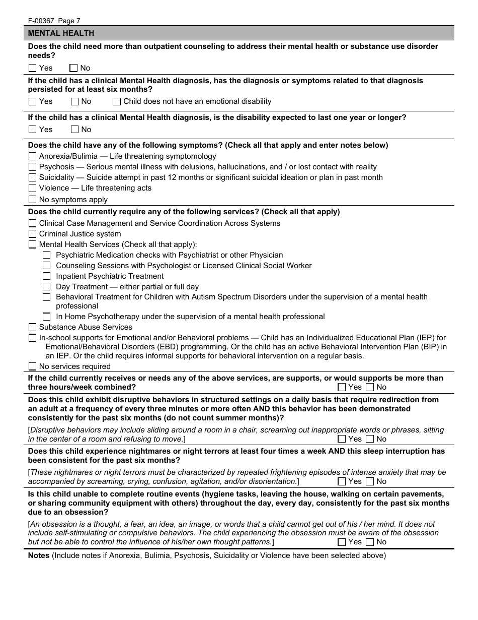 Form F-00367 Functional Eligibility Screen for Childrens Long-Term Support Programs - Wisconsin, Page 7