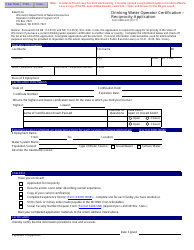 Document preview: Form 3400-218 Drinking Water Operator Certification - Reciprocity Application - Wisconsin