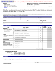 Form 3400-211 Advanced Wastewater Treatment Plant Operator Certification Application - Wisconsin