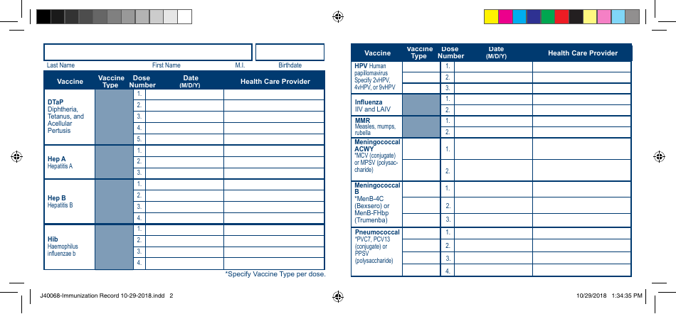 Form F-44257 Wisconsin Immunization Record Card - Wisconsin, Page 2