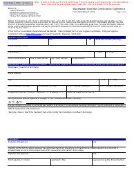 Document preview: Form 3400-066A Wastewater Operator Certification Experience - Wisconsin