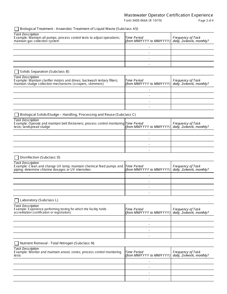 Form 3400-066A Wastewater Operator Certification Experience - Wisconsin, Page 3