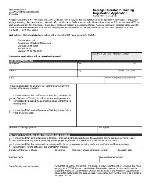 Form 3400-174  Printable Pdf