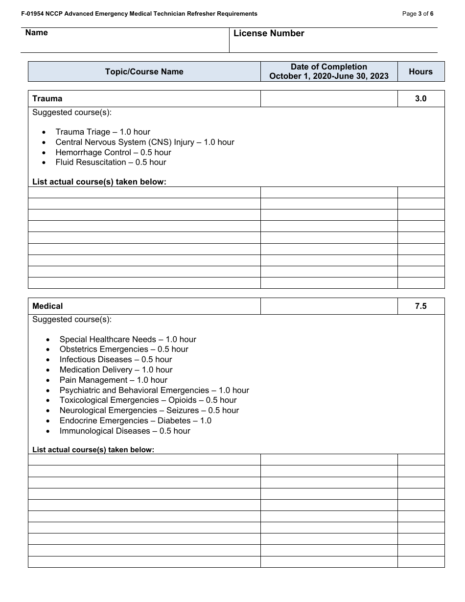 Form F-01954 Wisconsin EMS Training Record Nccp Aemt Refresher Requirements - Wisconsin, Page 3