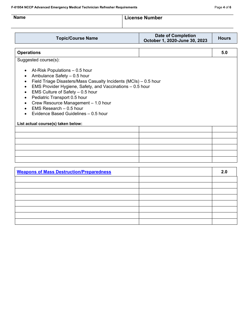 Form F-01954 Wisconsin EMS Training Record Nccp Aemt Refresher Requirements - Wisconsin, Page 4