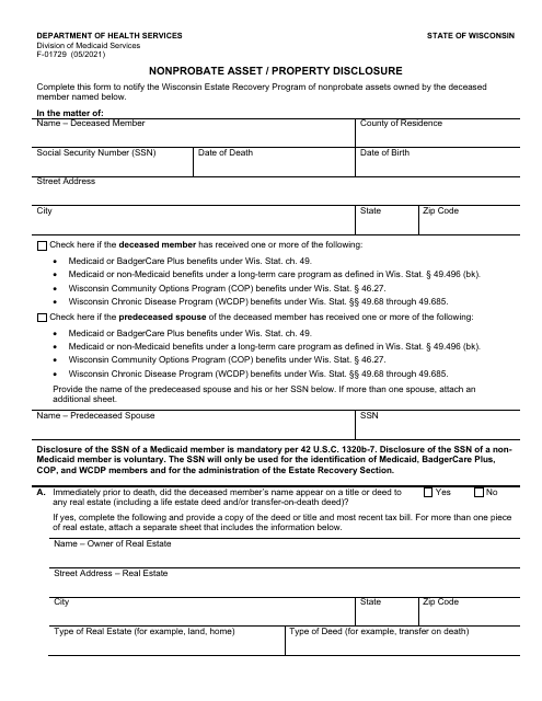 Form F-01729 Nonprobate Asset/Property Disclosure - Wisconsin