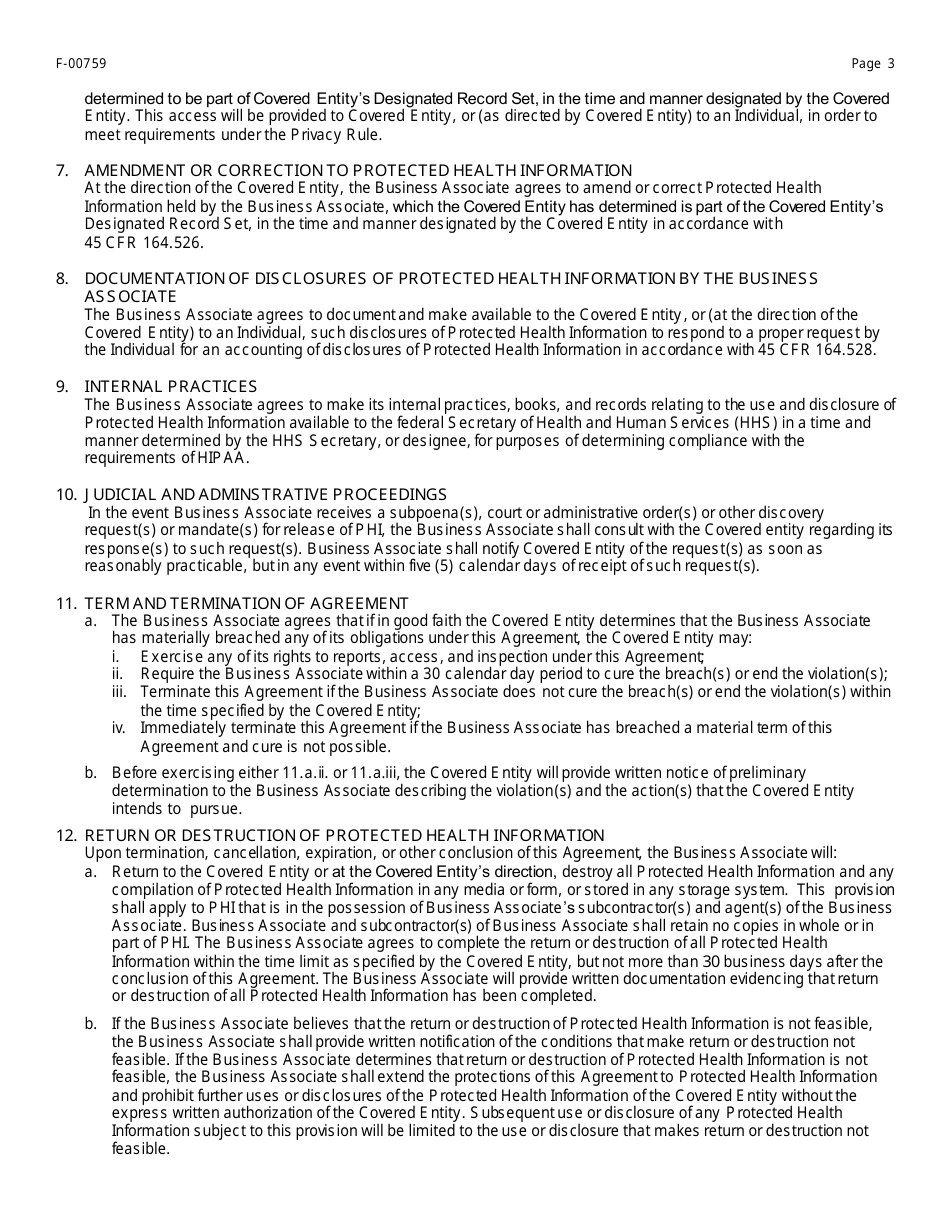 Form F-00759 Business Associate Agreement - With Contract - Wisconsin, Page 3