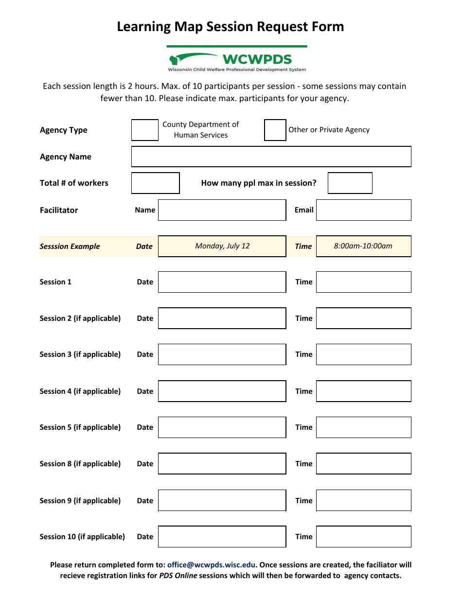 Learning Map Session Request Form - Wisconsin, Page 1