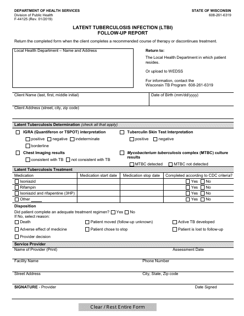Form F-44125 Latent Tuberculosis Infection (Ltbi) Follow-Up Report - Wisconsin