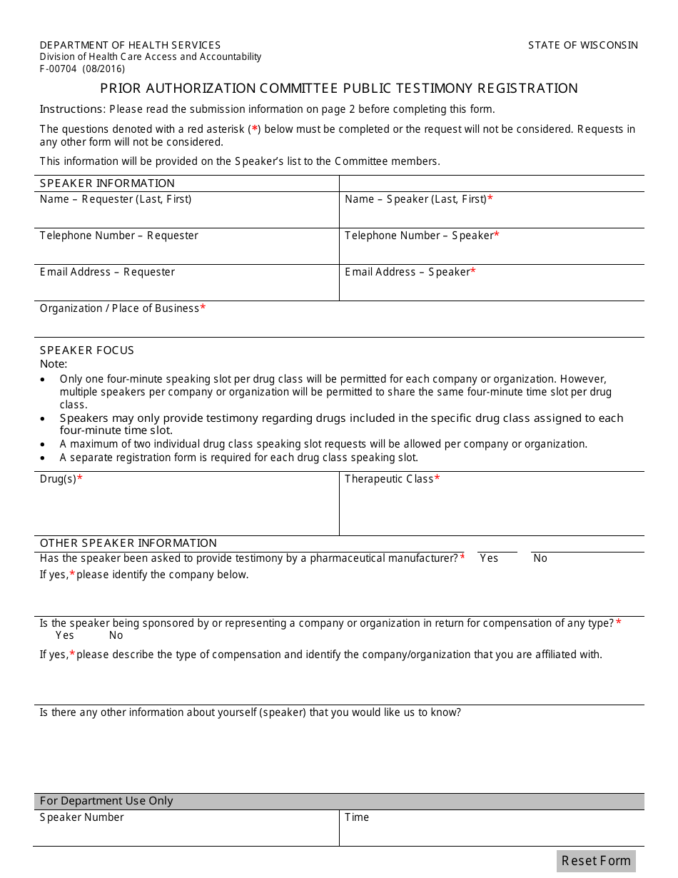 Wisconsin Registration Paperwork Example Form F-00704 - Fill Out, Sign Online and Download Fillable PDF ...