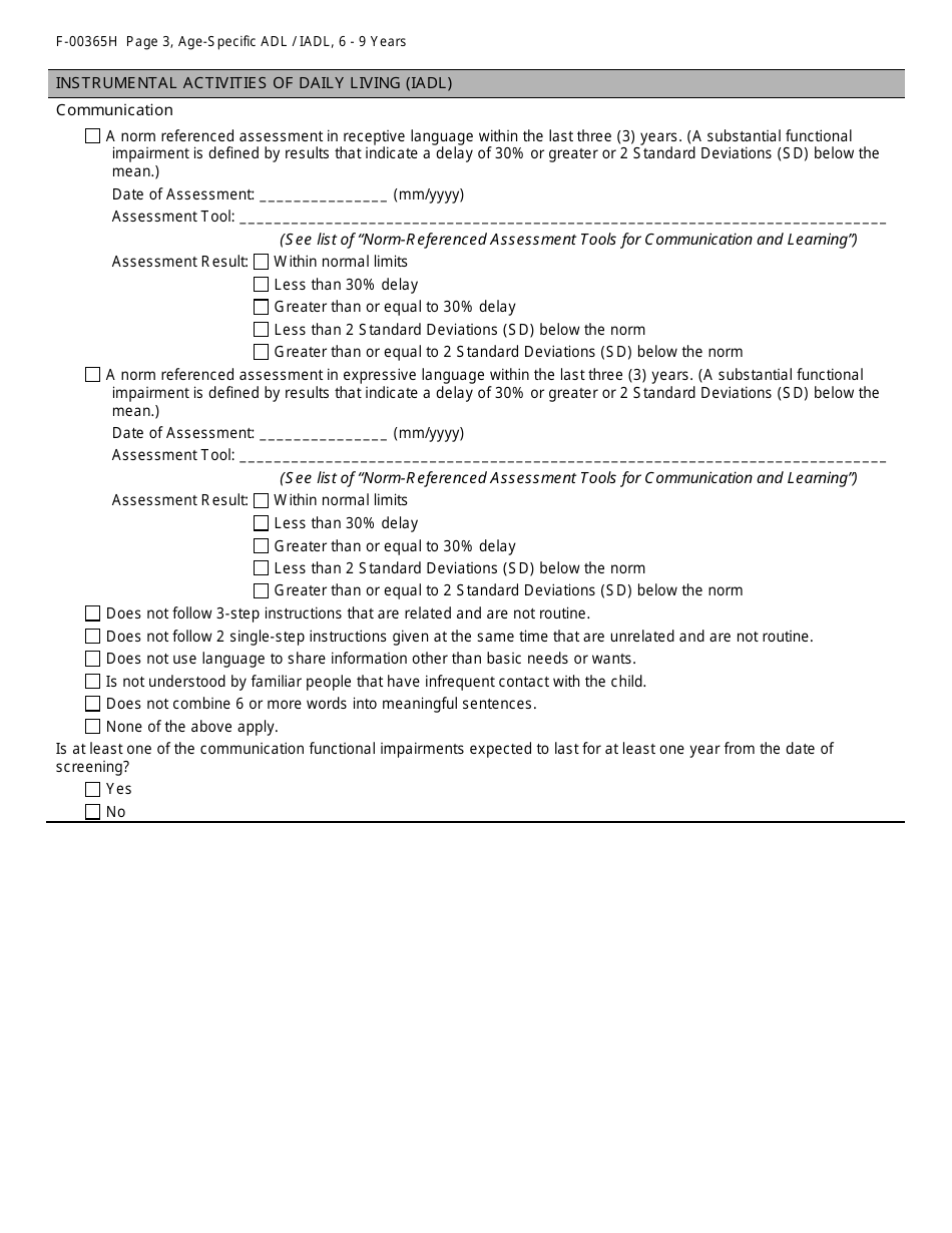 Form F-00367H Age-Specific Adl / Iadl Answer Choices for Childrens Long-Term Support Programs Age: 6 - 9 Years - Wisconsin, Page 3