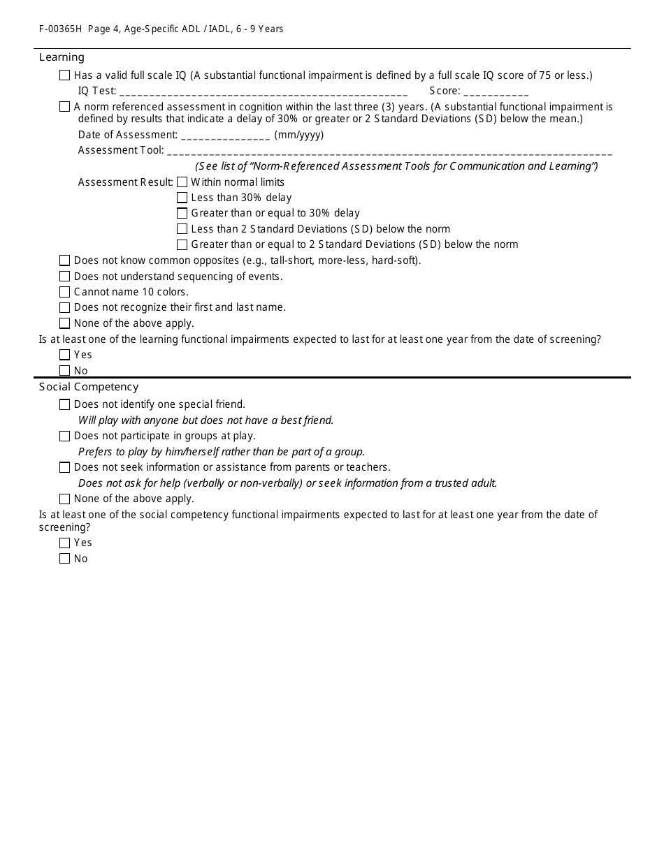 Form F-00367H Age-Specific Adl / Iadl Answer Choices for Childrens Long-Term Support Programs Age: 6 - 9 Years - Wisconsin, Page 4