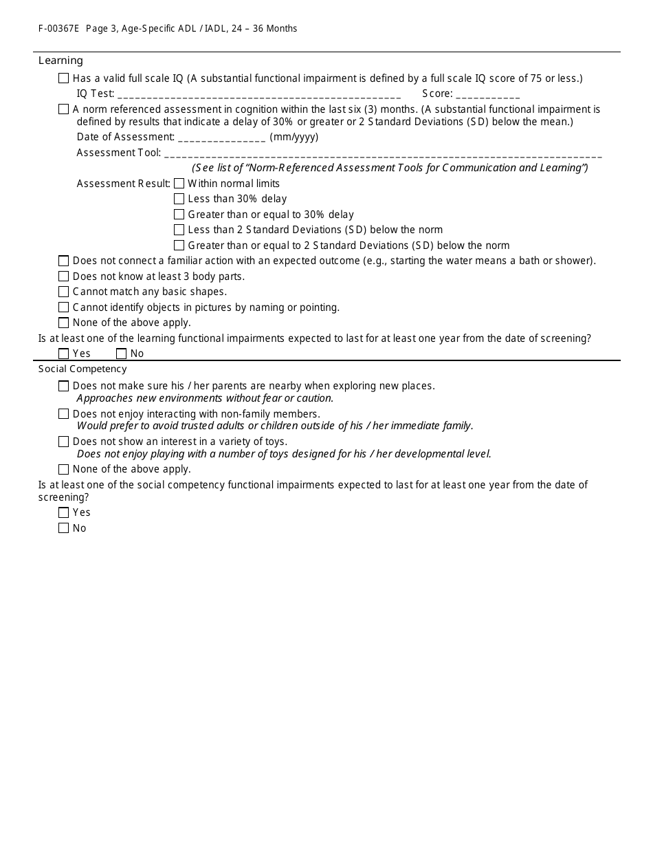 Form F-00367E Age-Specific Adl / Iadl Answer Choices for Childrens Long-Term Support Programs Age: 24 to 36 Months - Wisconsin, Page 3