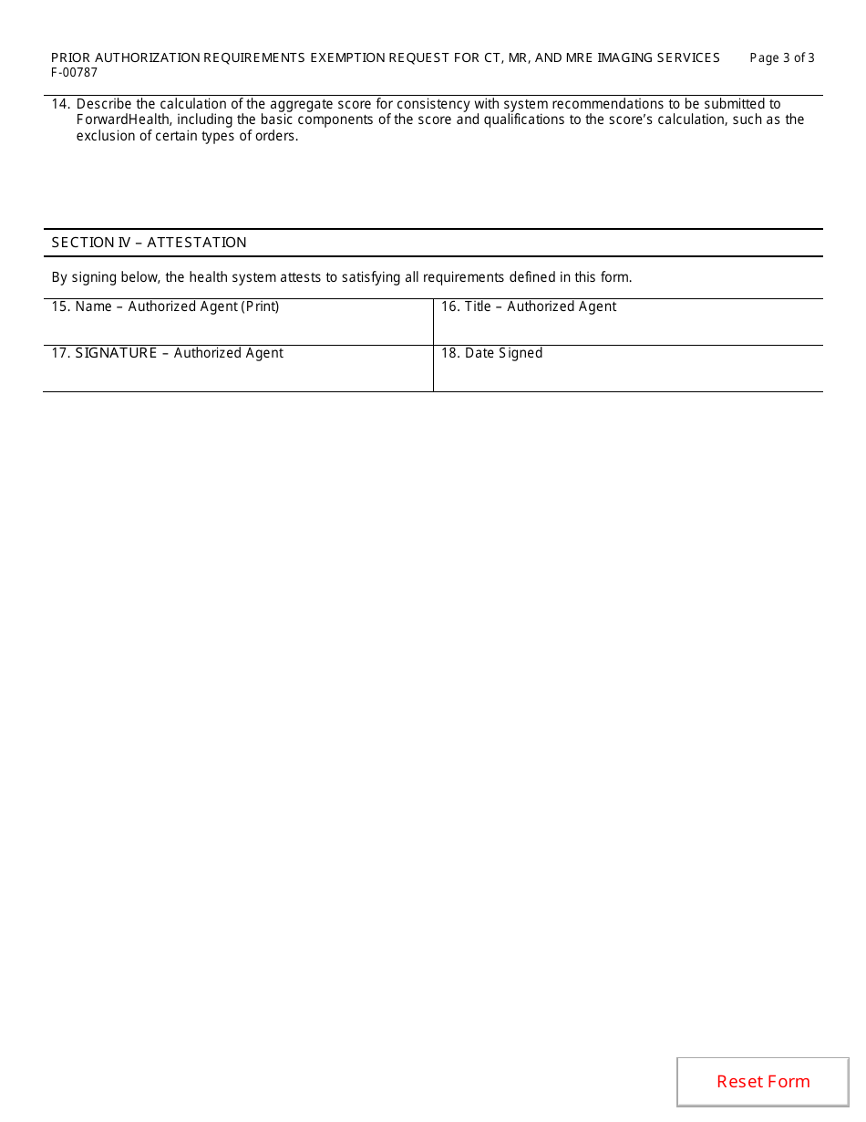 Form F-00787 Prior Authorization Requirements Exemption Request for Computed Tomography (Ct), Magnetic Resonance (Mr), and Magnetic Resonance Elastography (Mre) Imaging Services - Wisconsin, Page 3