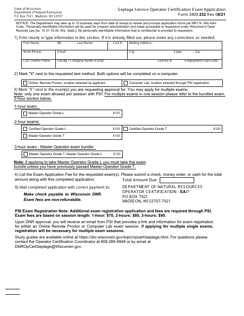 Form 3400-252  Printable Pdf