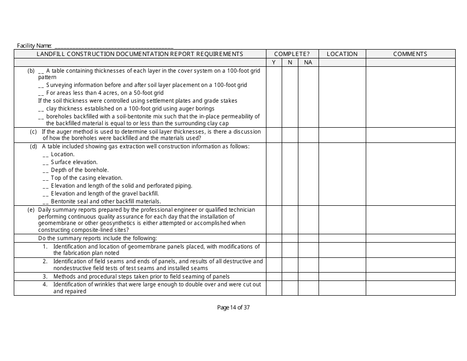 Landfill Construction Documentation Completeness Checklist - Wisconsin, Page 14