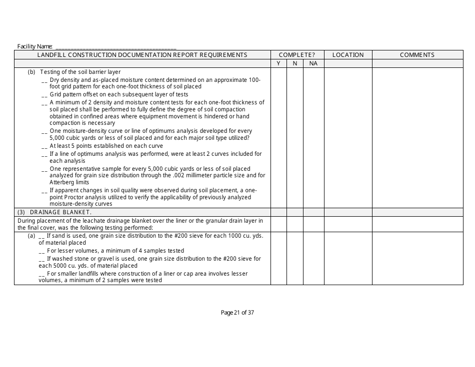 Landfill Construction Documentation Completeness Checklist - Wisconsin, Page 21