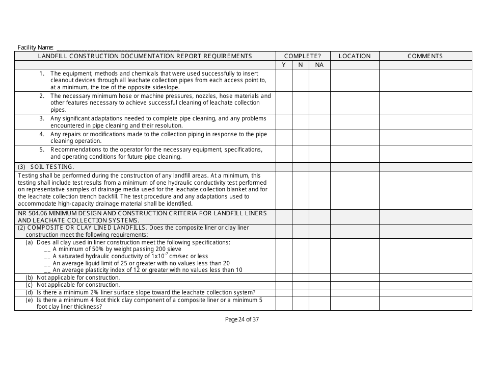 Landfill Construction Documentation Completeness Checklist - Wisconsin, Page 24