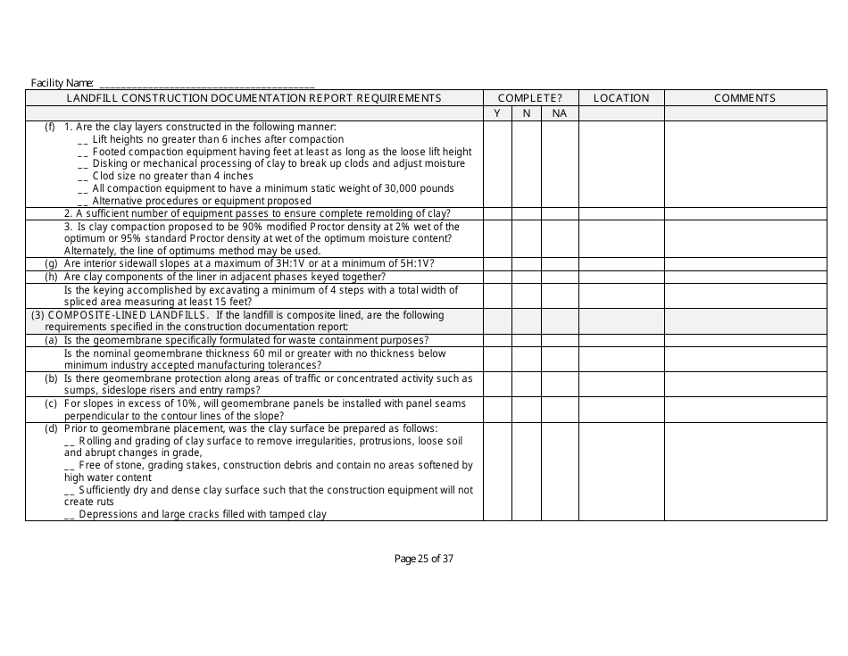 Landfill Construction Documentation Completeness Checklist - Wisconsin, Page 25