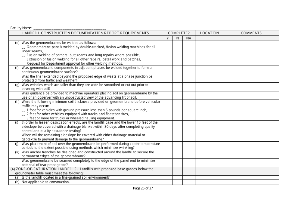 Landfill Construction Documentation Completeness Checklist - Wisconsin, Page 26