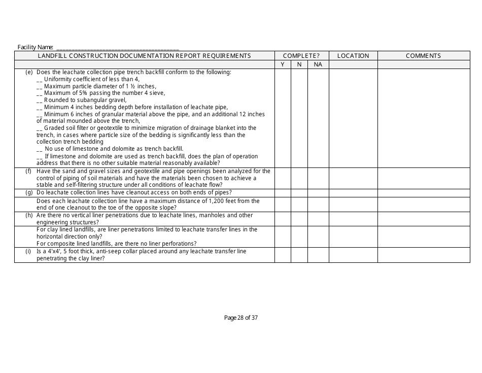 Landfill Construction Documentation Completeness Checklist - Wisconsin, Page 28
